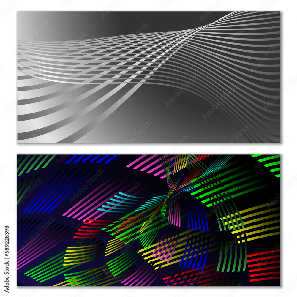 Fototapeta premium Wavy lines or ribbons. Multicolored striped gradient. Creative unusual background with abstract gradient wave lines for creating trendy banner, poster. Vector eps