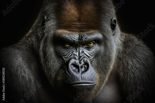western Lowland Gorilla Gorilla, gorilla, with strong, angry look on face, Created using generative AI tools