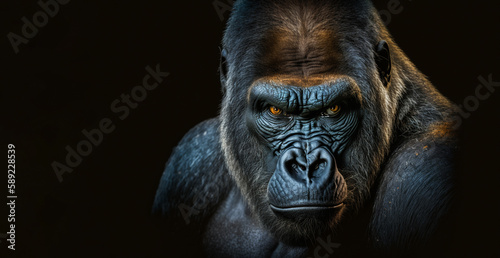 western Lowland Gorilla Gorilla, gorilla, with strong, angry look on face, Created using generative AI tools