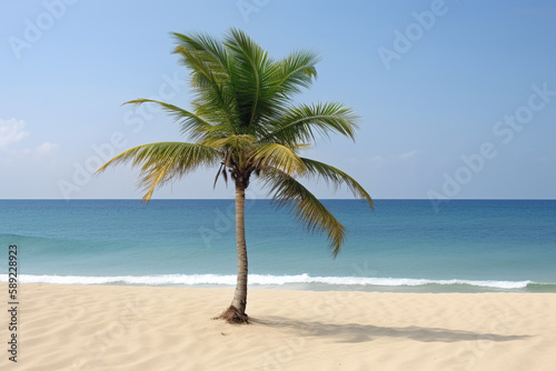 Tropical landscape of summer scenery, white sand with palm trees. Luxury travel vacation destination,  Created using generative AI tools. © © Raymond Orton