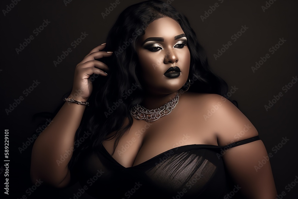 Beautiful fictional plus size model portrait. Body positive and diversity. Generative AI Beautiful fictional plus size model portrait. Body positive and diversity. Generative AI