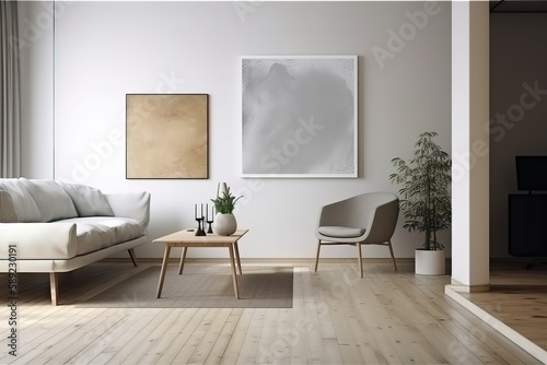 Large vertical poster frame mock-up on bureau   Gallery wall mock-up in cosy living room interior  frame mock-up  3d render  Generative AI