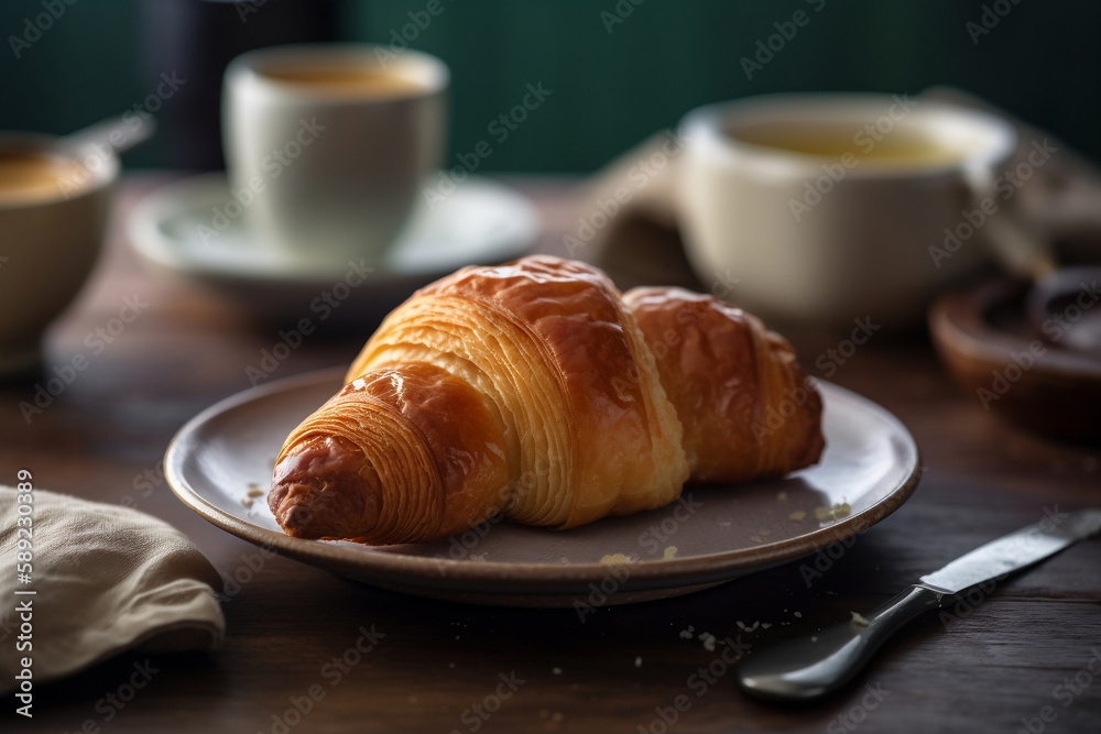 Freshly Baked Croissant on a Plate Freshly Baked Croissant on a Plate