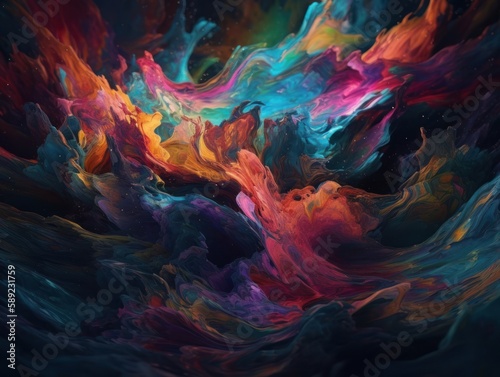 "Euphoric Waves": A series of abstract images created using a fluid art technique of pouring and swirling bright, bold colors of acrylic paint, abstract © ktianngoen0128