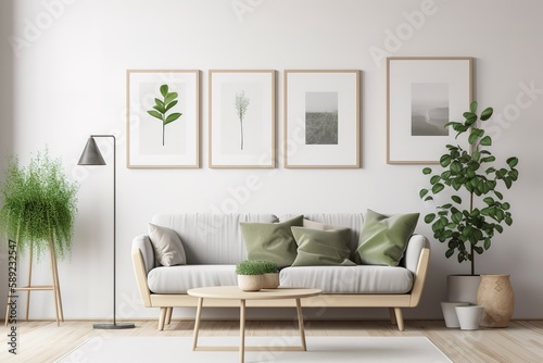 mock up poster frame in modern interior background  living room  Contemporary style  3D render  3D illustration   Gallery wall mock-up in cosy living room interior  Generative AI