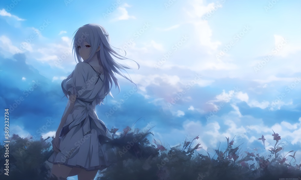 ภาพประกอบสต็อก beautiful anime girl with beautiful wallpaper, HD Anime ...
