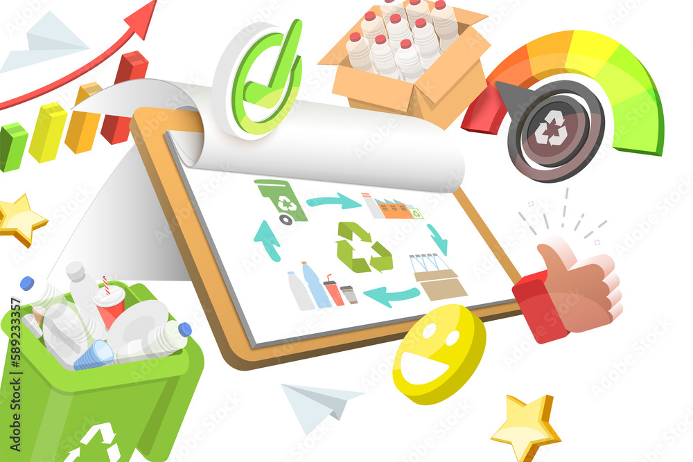 3D Conceptual Illustration of Life Cycle of Plastics Recycling Process 3D Conceptual Illustration of Life Cycle of Plastics Recycling Process