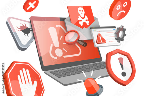 Fototapeta Naklejka Na Ścianę i Meble -  3D  Conceptual Illustration of Cyber Attack Alert