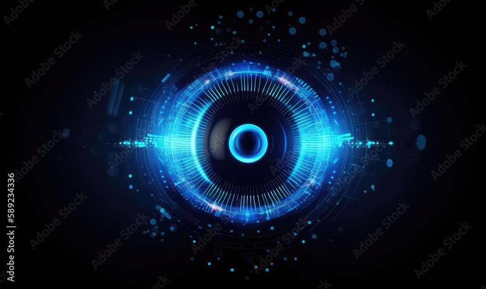 Future technology, blue eye light cyber security concept. Creating using generative AI tools Future technology, blue eye light cyber security concept. Creating using generative AI tools