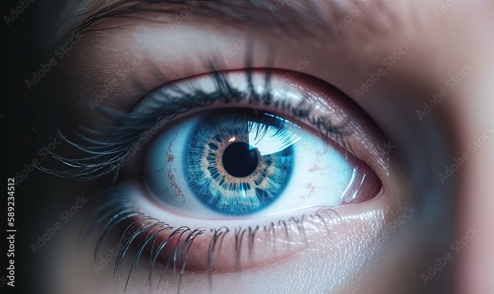 Close-up high-tech image of human eye. Technology concept. Creating using generative AI tools Close-up high-tech image of human eye. Technology concept. Creating using generative AI tools