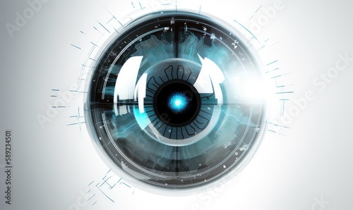 Future technology, blue eye light cyber security concept. Creating using generative AI tools