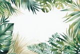 Watercolor Tropical Jungle Background Frame of Palm Tree Leave,Generative AI