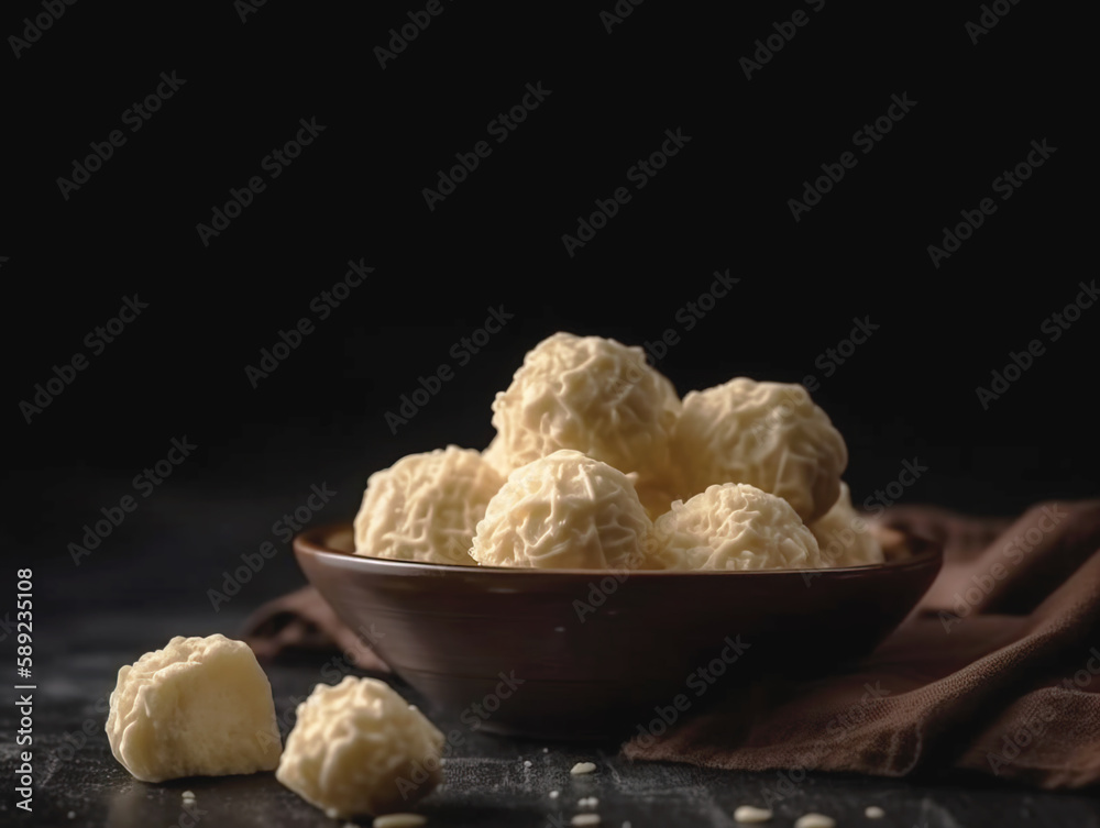 truffles of white chocolate isolated on dark background. truffles of white chocolate isolated on dark background.
