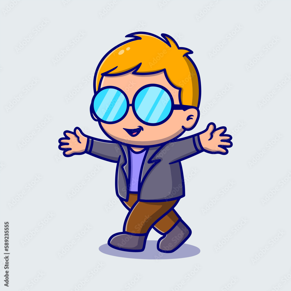 Cute businessman cartoon icon illustration. funny gift cartoon. Business icon concept. Flat cartoon style