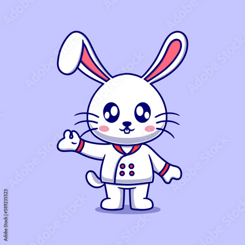 Cute chef bunny cartoon icon illustration. funny gift cartoon. Business icon concept. Flat cartoon style