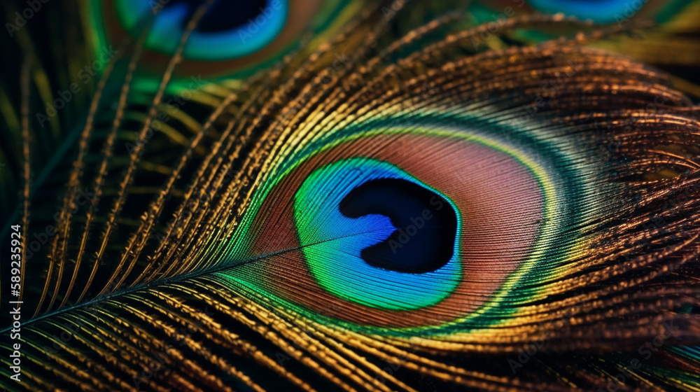 Naklejka premium Abstract macro peacock feather, blur, colorful exotic bird