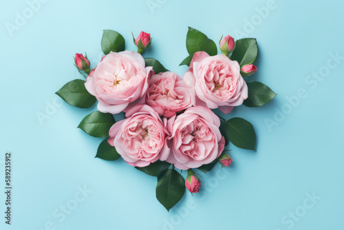 Wallpaper Mural Heart pattern made of roses on a blue background. Torontodigital.ca