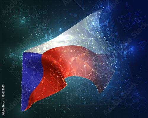 Czech Republic,  vector flag, virtual abstract 3D object from triangular polygons on a blue background