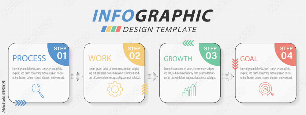 Infographic design template. Timeline concept with 4 options or steps template. layout, diagram, annual, roket, start up, report, presentation. Vector illustration.	