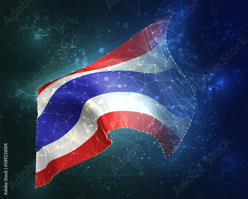 Thailand,  vector flag, virtual abstract 3D object from triangular polygons on a blue background