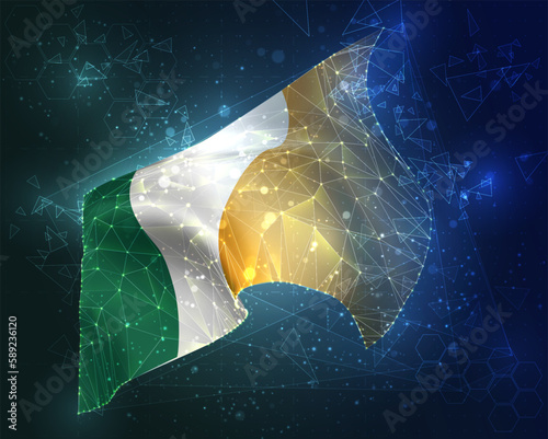 Ireland,  vector flag, virtual abstract 3D object from triangular polygons on a blue background
