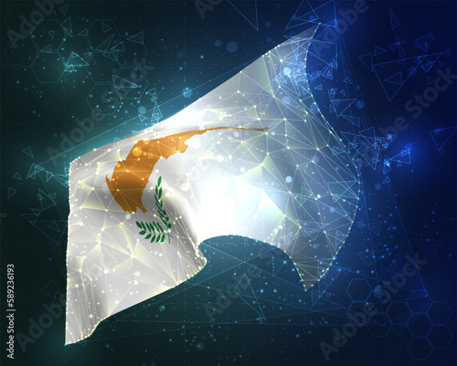 Cyprus,  vector flag, virtual abstract 3D object from triangular polygons on a blue background