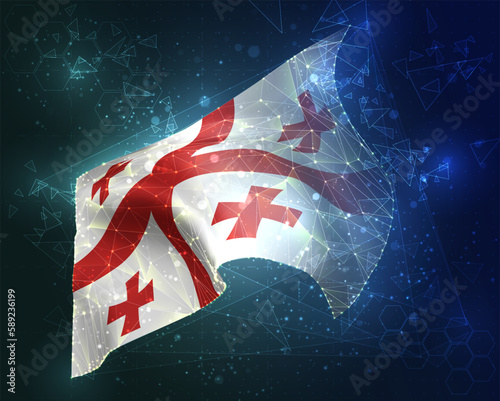 Georgia,  vector flag, virtual abstract 3D object from triangular polygons on a blue background
