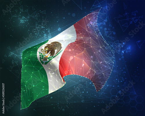 Mexico,  vector flag, virtual abstract 3D object from triangular polygons on a blue background