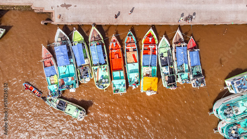 Paisagem Ver-o-Peso Belém Pará Cidade Mercado Público Ver o Peso Rio Amazonia Peixes Comida Turismo Turístico Arquitetura Barcos Peixe Pescadores Belém Forte Fortaleza Colonial Panorâmico Drone Aéreo photo