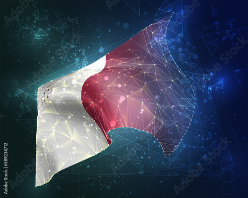 Malta,  vector flag, virtual abstract 3D object from triangular polygons on a blue background