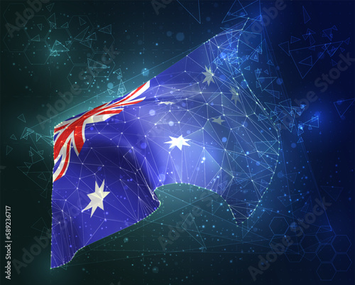 Australia,  vector flag, virtual abstract 3D object from triangular polygons on a blue background