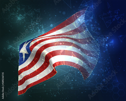 Liberia,  vector flag, virtual abstract 3D object from triangular polygons on a blue background