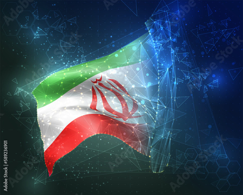 Iran,  vector flag, virtual abstract 3D object from triangular polygons on a blue background