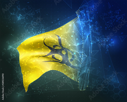 Infection,  vector flag, virtual abstract 3D object from triangular polygons on a blue background
