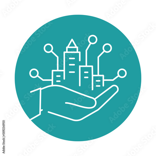 Sustainable cities and communities color icon.