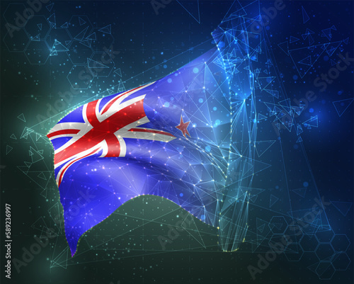 new Zealand,  vector flag, virtual abstract 3D object from triangular polygons on a blue background