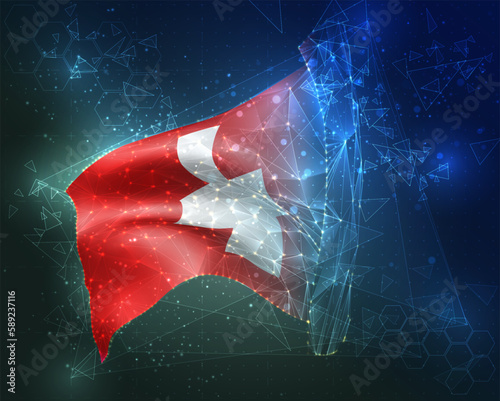 Switzerland,  vector flag, virtual abstract 3D object from triangular polygons on a blue background