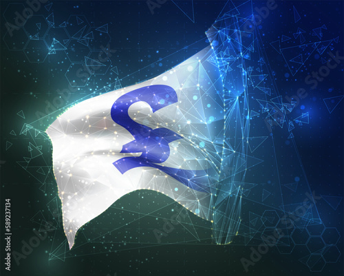 Pound,  vector flag, virtual abstract 3D object from triangular polygons on a blue background