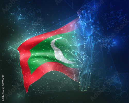 Maldives,  vector flag, virtual abstract 3D object from triangular polygons on a blue background