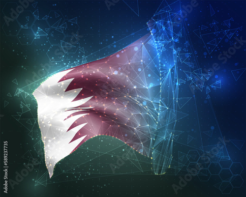 Qatar,  vector flag, virtual abstract 3D object from triangular polygons on a blue background