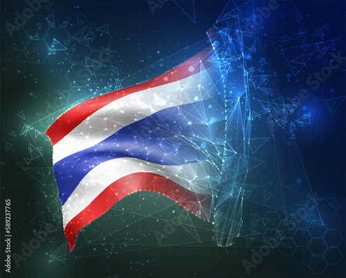 Thailand,  vector flag, virtual abstract 3D object from triangular polygons on a blue background