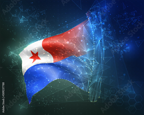 Chile,  vector flag, virtual abstract 3D object from triangular polygons on a blue background