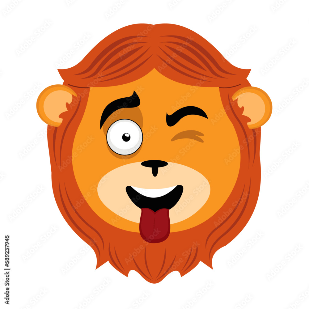 vector illustration face of a cartoon lion winking and with its tongue out vector illustration face of a cartoon lion winking and with its tongue out