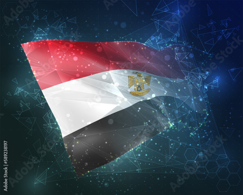 Egypt,  vector flag, virtual abstract 3D object from triangular polygons on a blue background