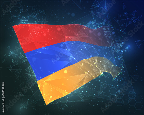 Armenia   vector flag  virtual abstract 3D object from triangular polygons on a blue background