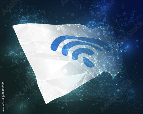 Wi-Fi,  vector flag, virtual abstract 3D object from triangular polygons on a blue background