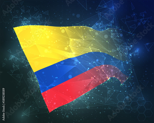 Colombia   vector flag  virtual abstract 3D object from triangular polygons on a blue background