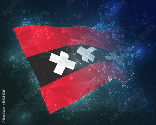 Amsterdam,  vector flag, virtual abstract 3D object from triangular polygons on a blue background