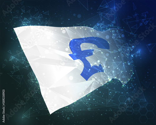 Pound,  vector flag, virtual abstract 3D object from triangular polygons on a blue background