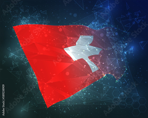 Switzerland,  vector flag, virtual abstract 3D object from triangular polygons on a blue background